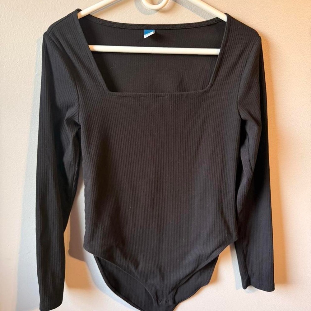 Old Navy Black Ribbed Bodysuit Sz L cotton blend